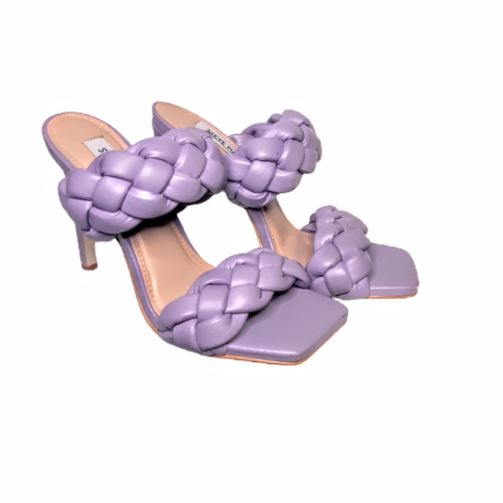 Steve Madden Kenley Wide Braided Strap Heel Sandal Vegan Purple Lavender